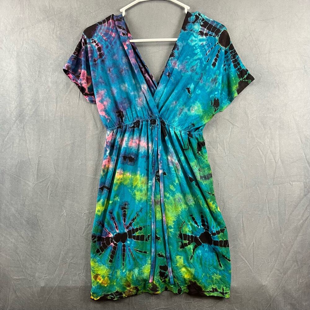 Tie Dye Flowy Stretchy Blouse Mini Baby Doll Dress Stretchy Standard Size Tunic